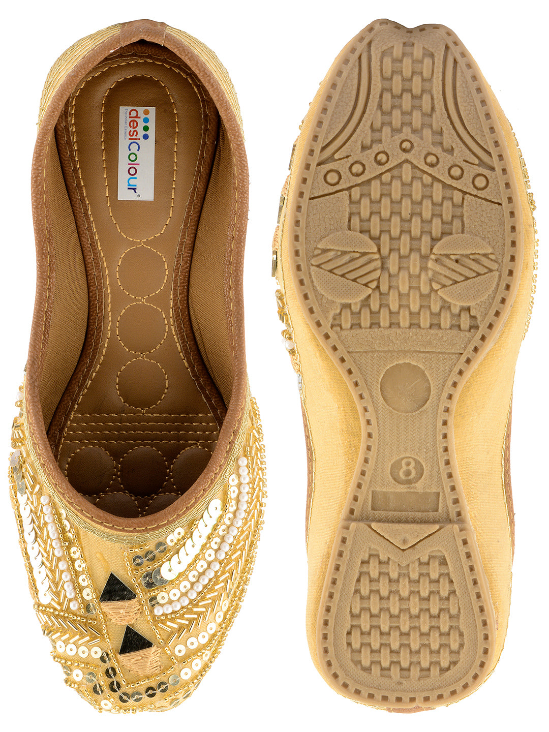 DESI COLOUR Women Gold-Toned Ethnic Mojaris Flats