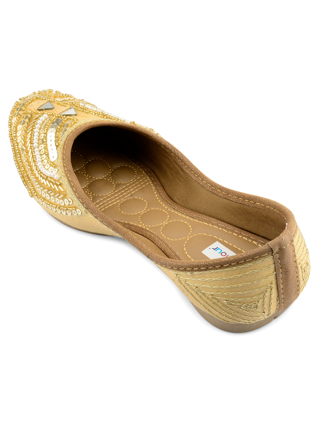 DESI COLOUR Women Gold-Toned Ethnic Mojaris Flats