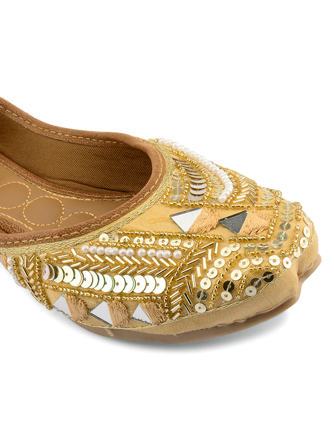 DESI COLOUR Women Gold-Toned Ethnic Mojaris Flats