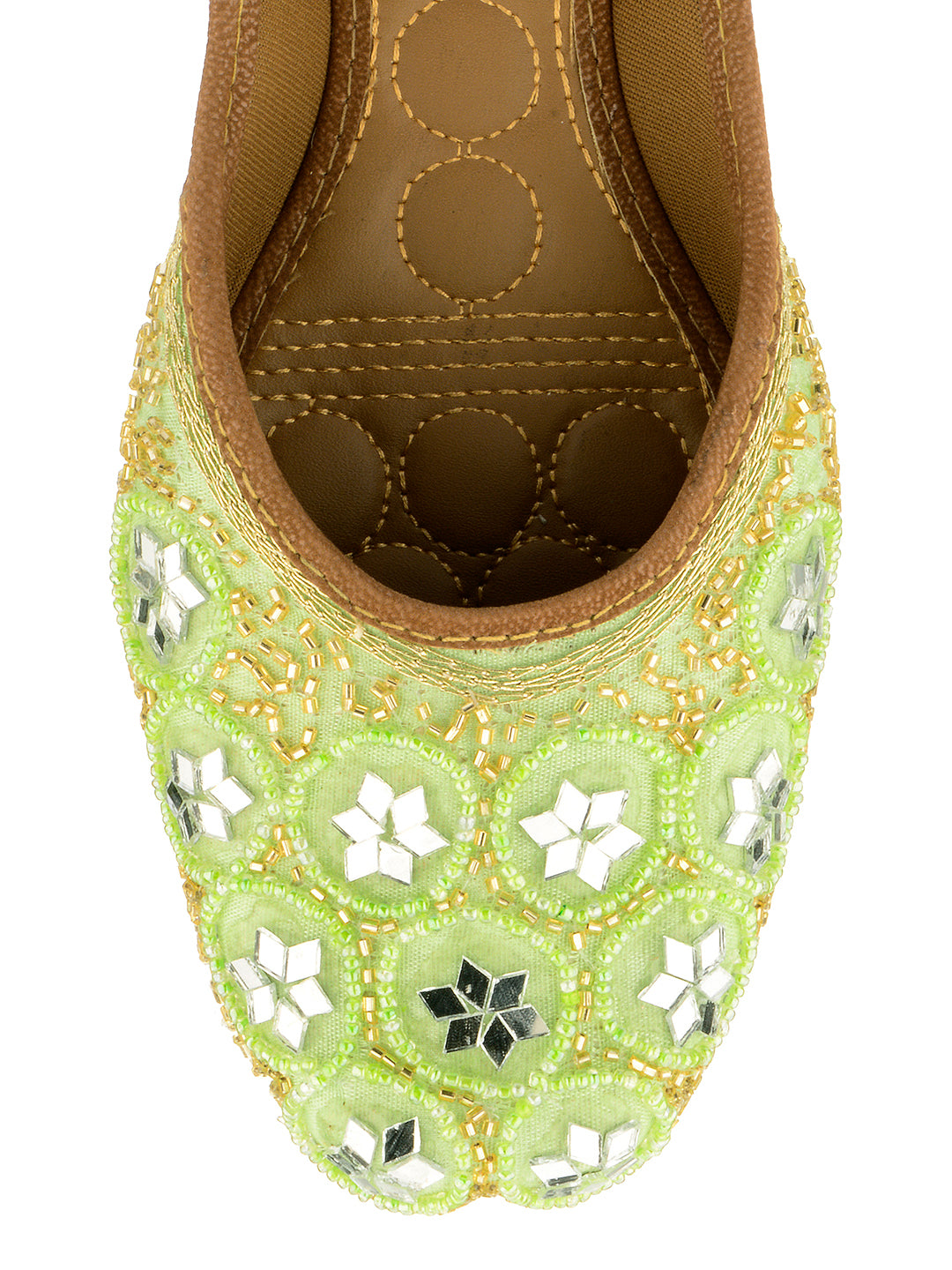 DESI COLOUR Women Green Embellished Ethnic Mojaris