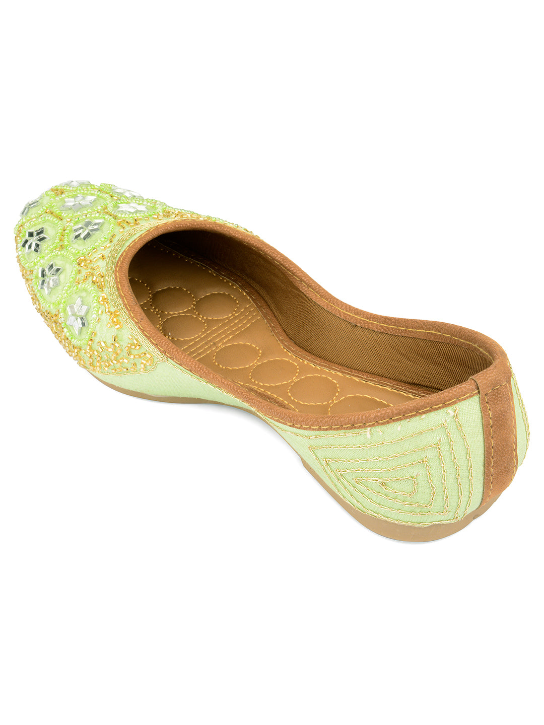DESI COLOUR Women Green Embellished Ethnic Mojaris