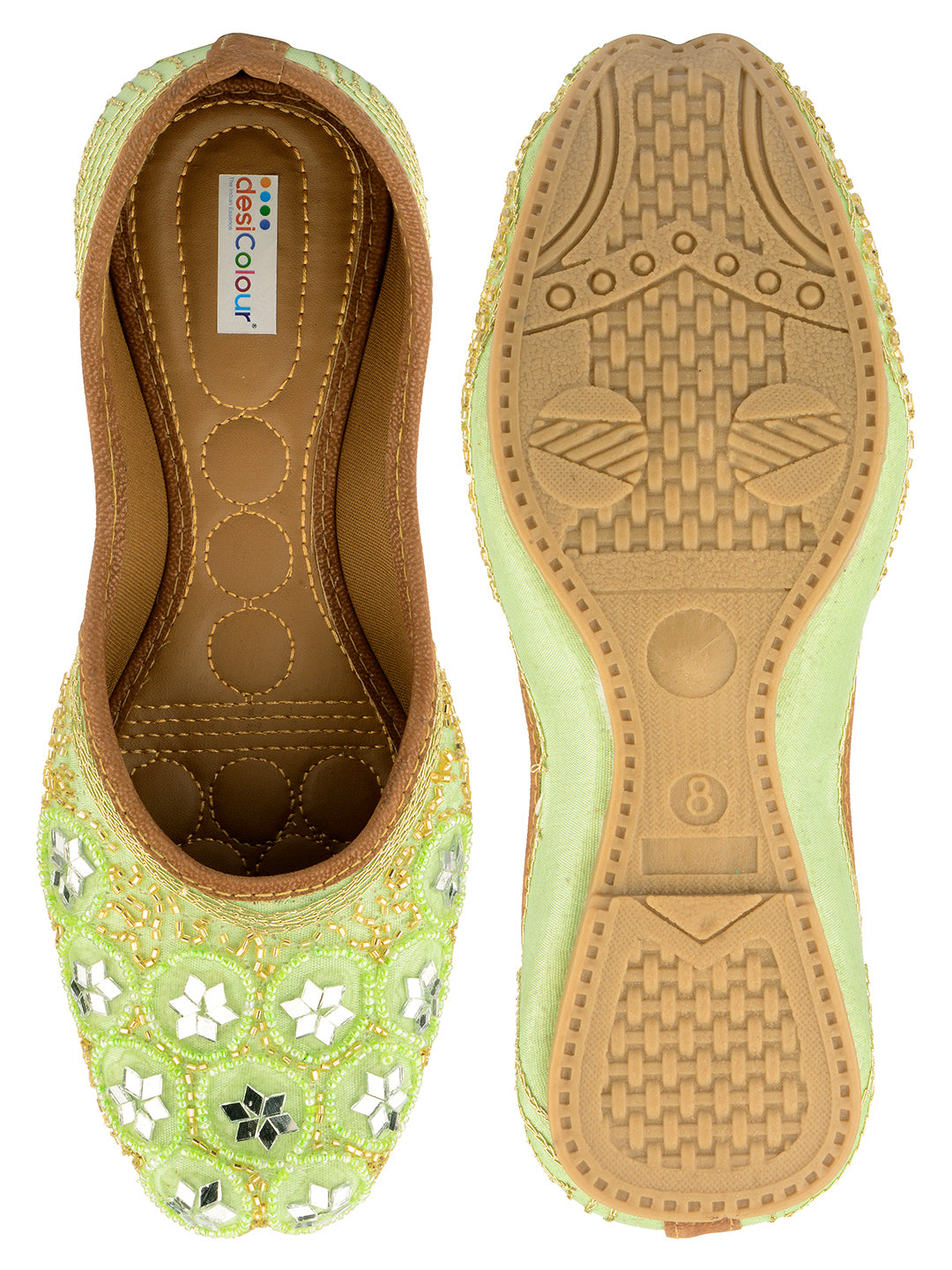 DESI COLOUR Women Green Embellished Ethnic Mojaris