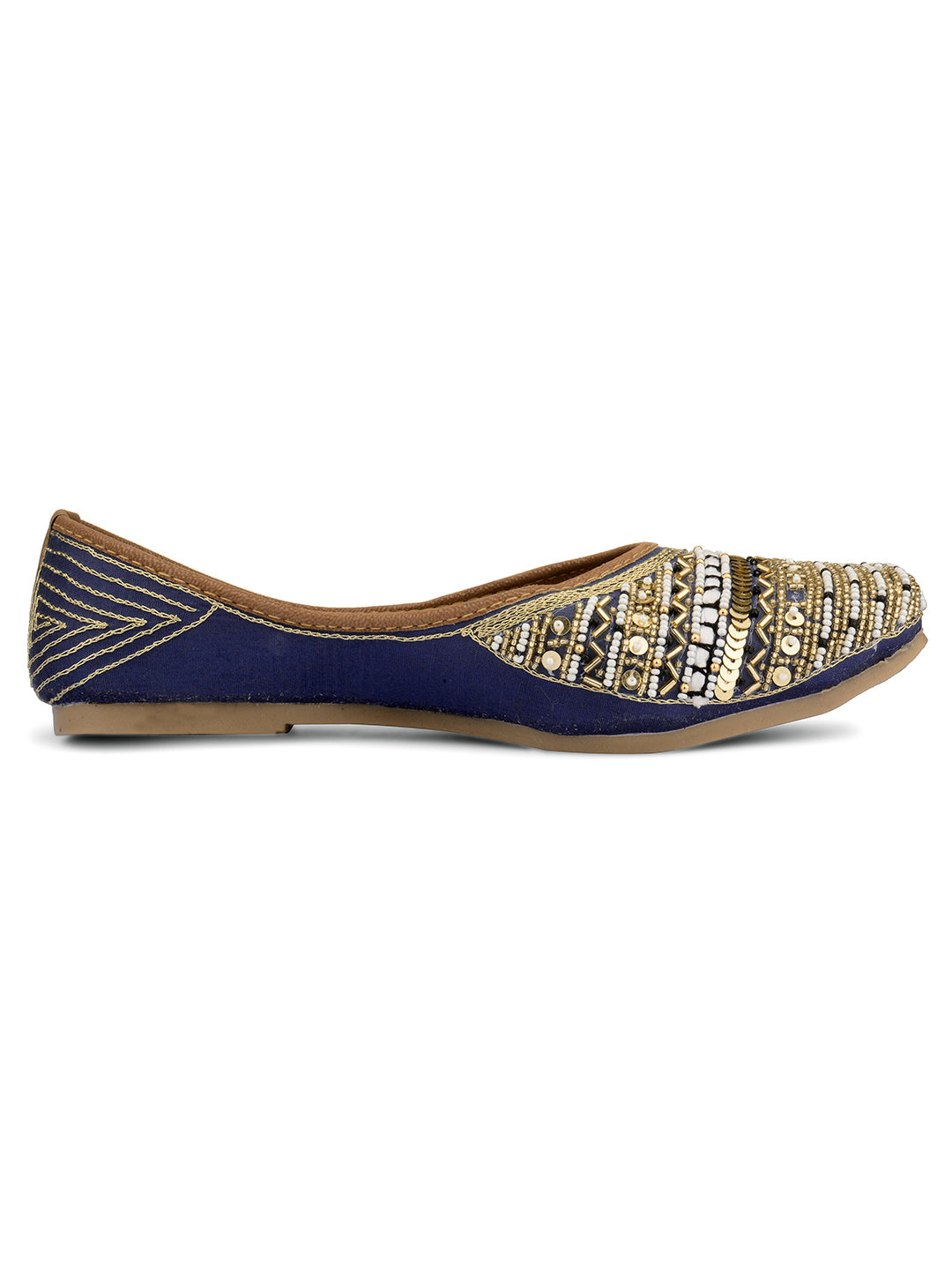 DESI COLOUR Woman Blue Ethnic Embellished Mojaris Flats