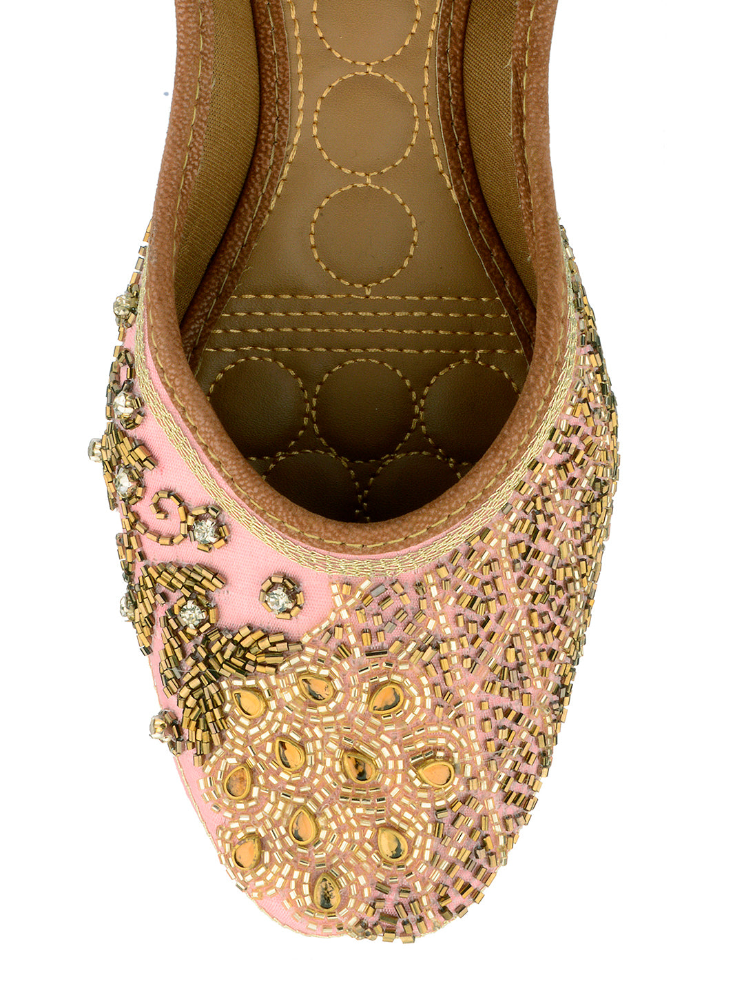 DESI COLOUR Women Pink Embellished Leather Ethnic Mojaris Flats