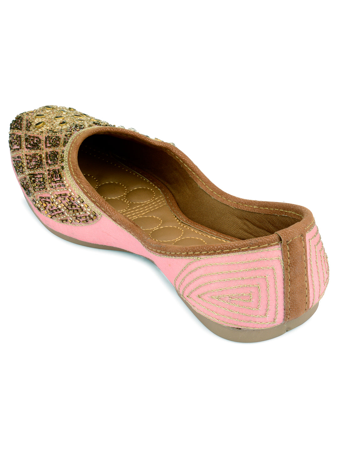 DESI COLOUR Women Pink Embellished Leather Ethnic Mojaris Flats