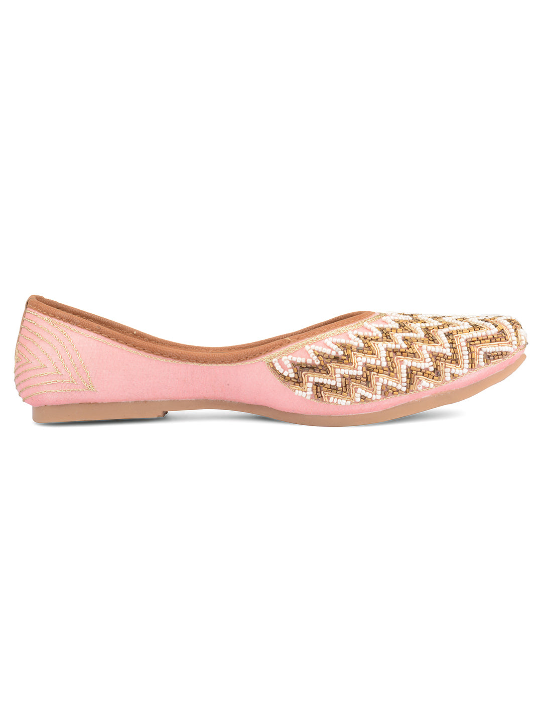 DESI COLOUR Women Pink Brown Embellished Ethnic Mojaris