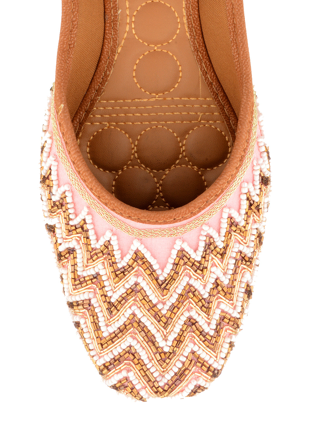 DESI COLOUR Women Pink Brown Embellished Ethnic Mojaris