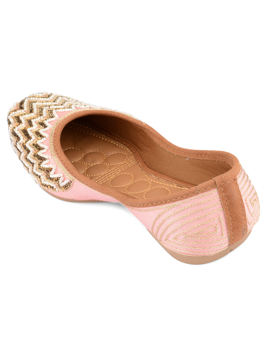 DESI COLOUR Women Pink Brown Embellished Ethnic Mojaris