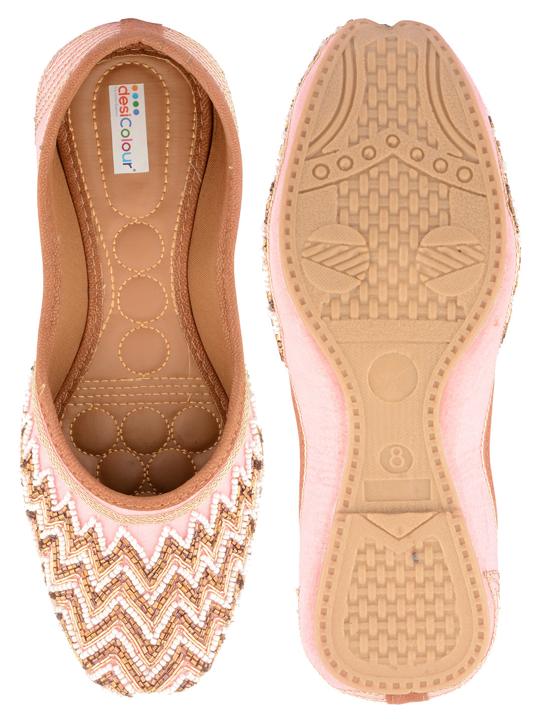 DESI COLOUR Women Pink Brown Embellished Ethnic Mojaris