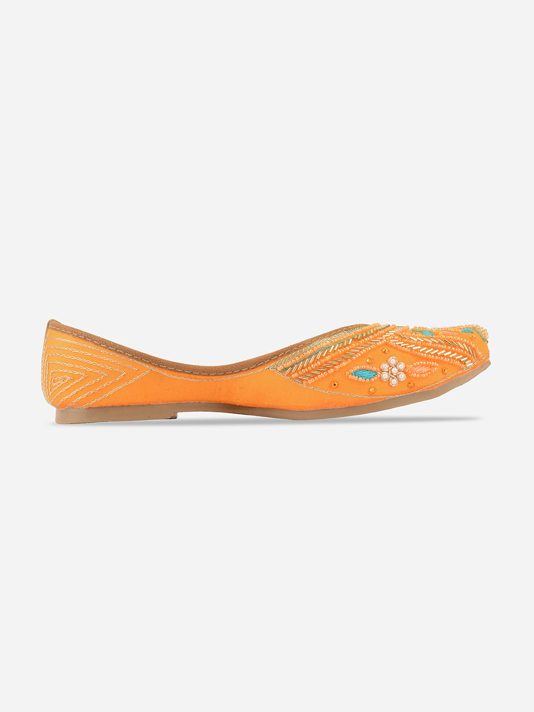 DESI COLOUR Women Orange Ethnic Ballerinas with Laser Cuts Flats
