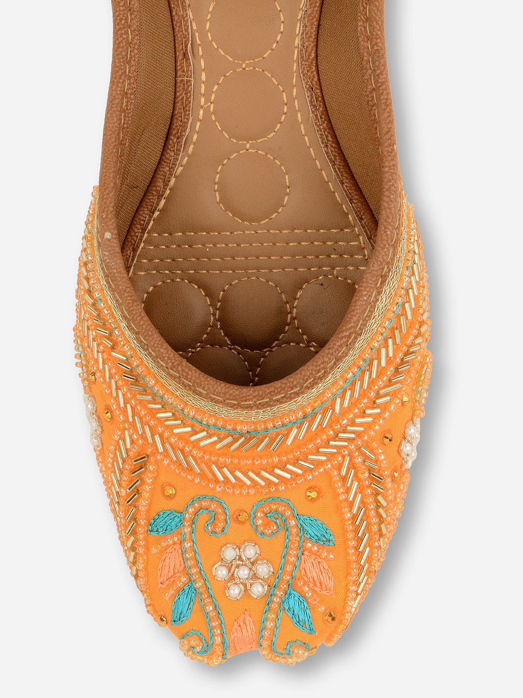 DESI COLOUR Women Orange Ethnic Ballerinas with Laser Cuts Flats