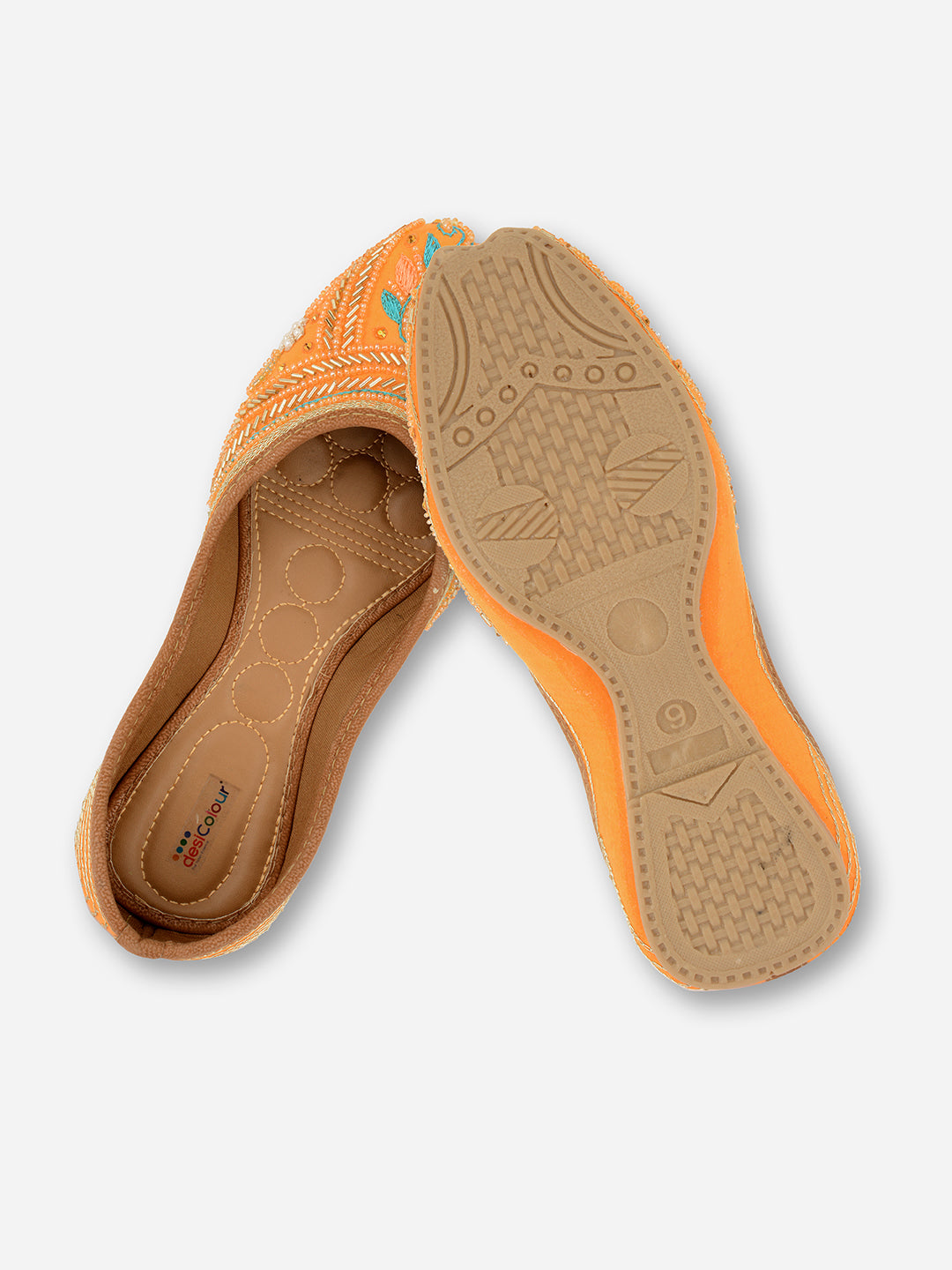 DESI COLOUR Women Orange Ethnic Ballerinas with Laser Cuts Flats