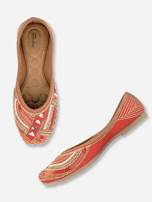 Women Red Ethnic Mojaris Flats