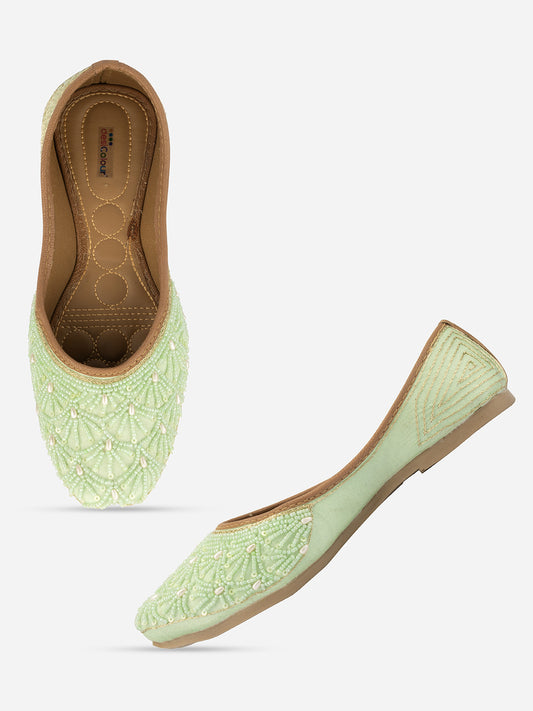 Women Sea Green Ethnic Mojaris Flats