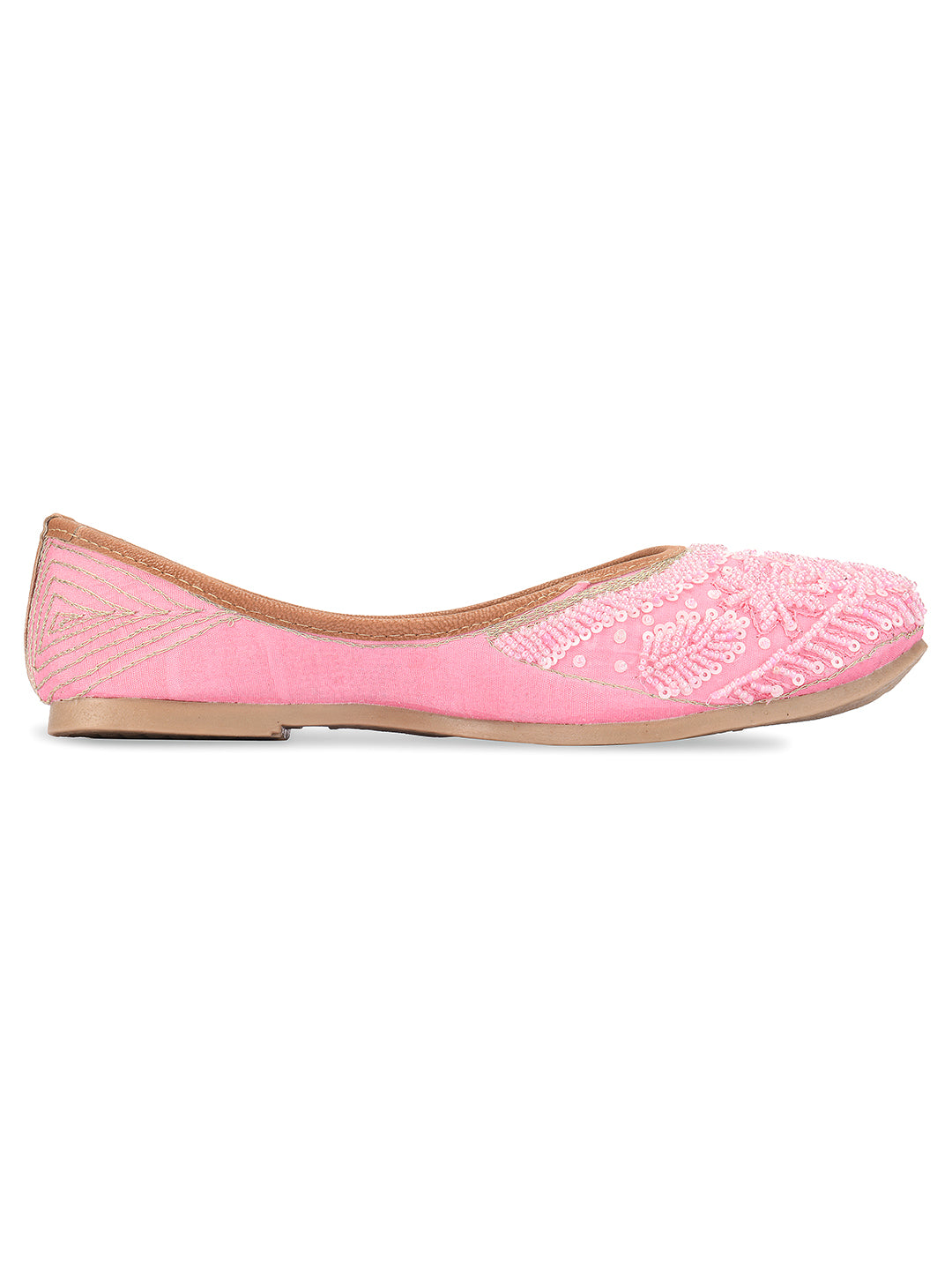 DESI COLOUR Women Pink Embellished Ethnic Mojaris Flats