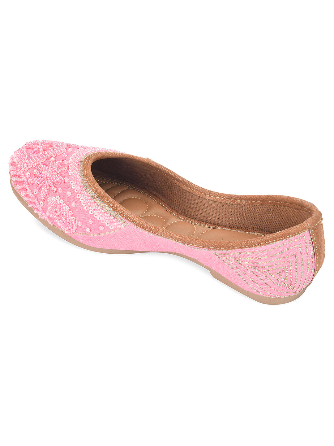 DESI COLOUR Women Pink Embellished Ethnic Mojaris Flats