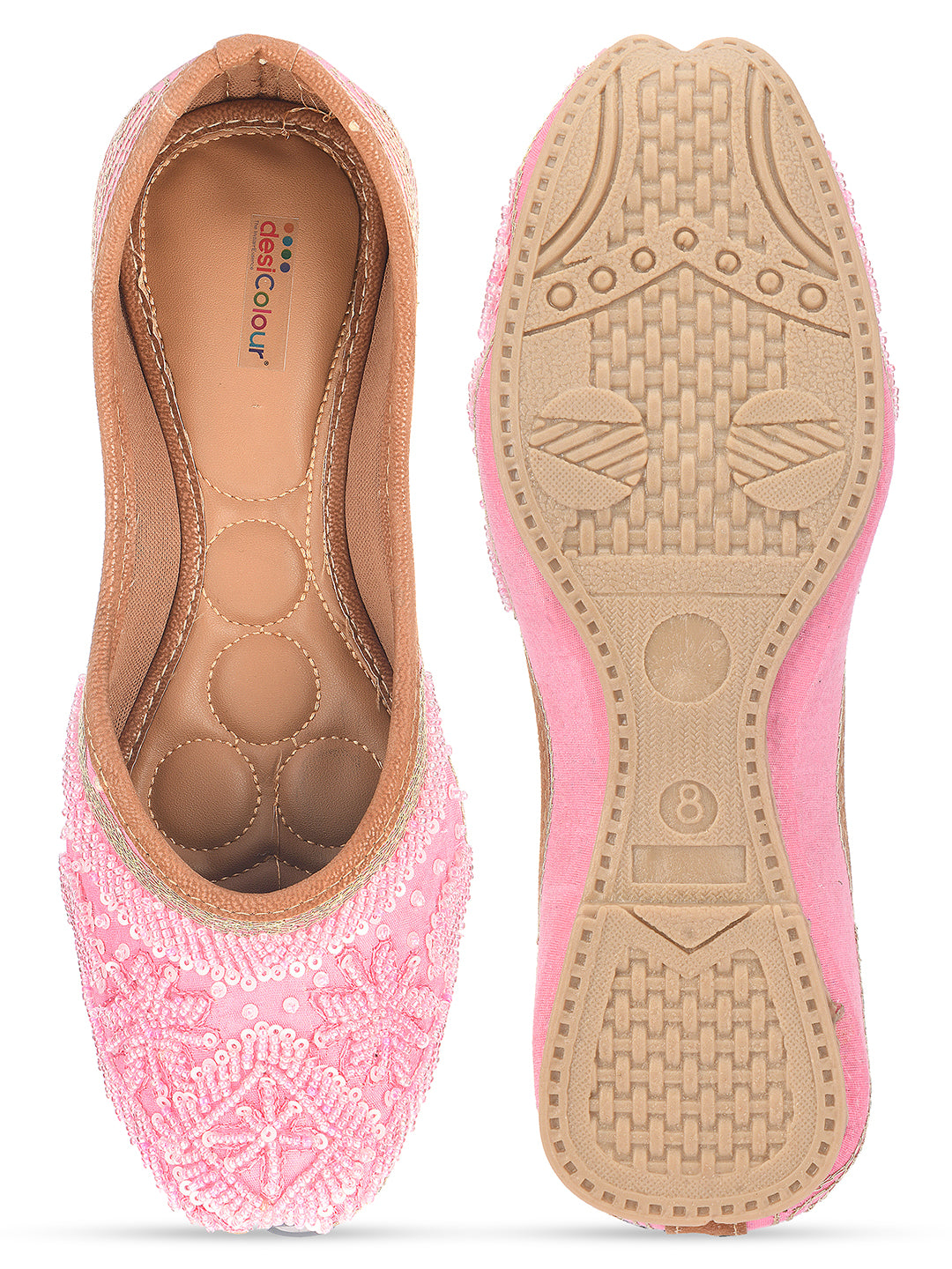 DESI COLOUR Women Pink Embellished Ethnic Mojaris Flats