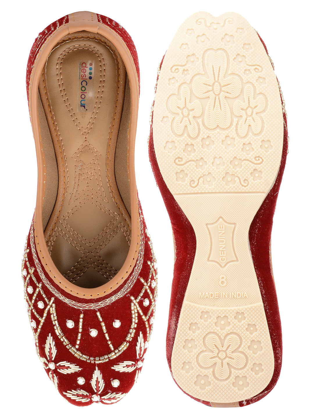 DESI COLOUR Women Red Ethnic Mojaris Flats