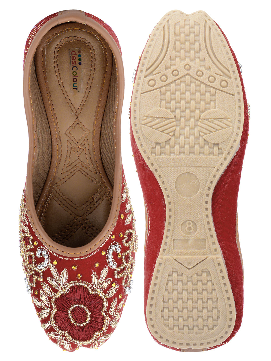 DESI COLOUR Women Red Ethnic Mojaris Flats