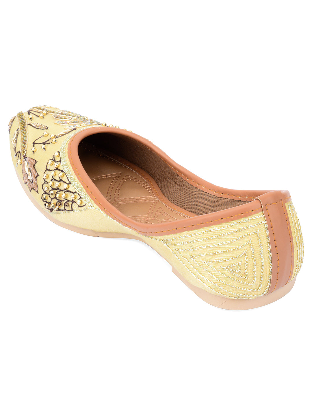 DESI COLOUR Women Gold-Toned Embellished Leather Ethnic Mojaris Flats