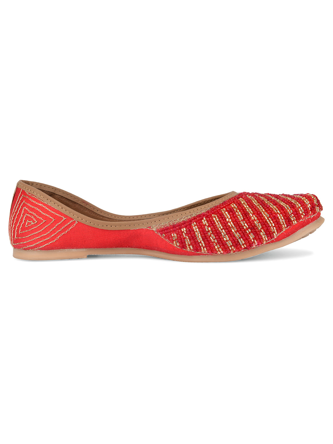 DESI COLOUR Women Red Embellished Ethnic Mojaris Flats