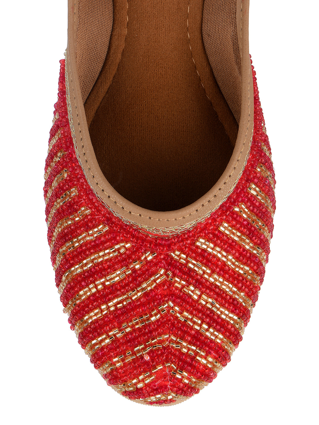DESI COLOUR Women Red Embellished Ethnic Mojaris Flats