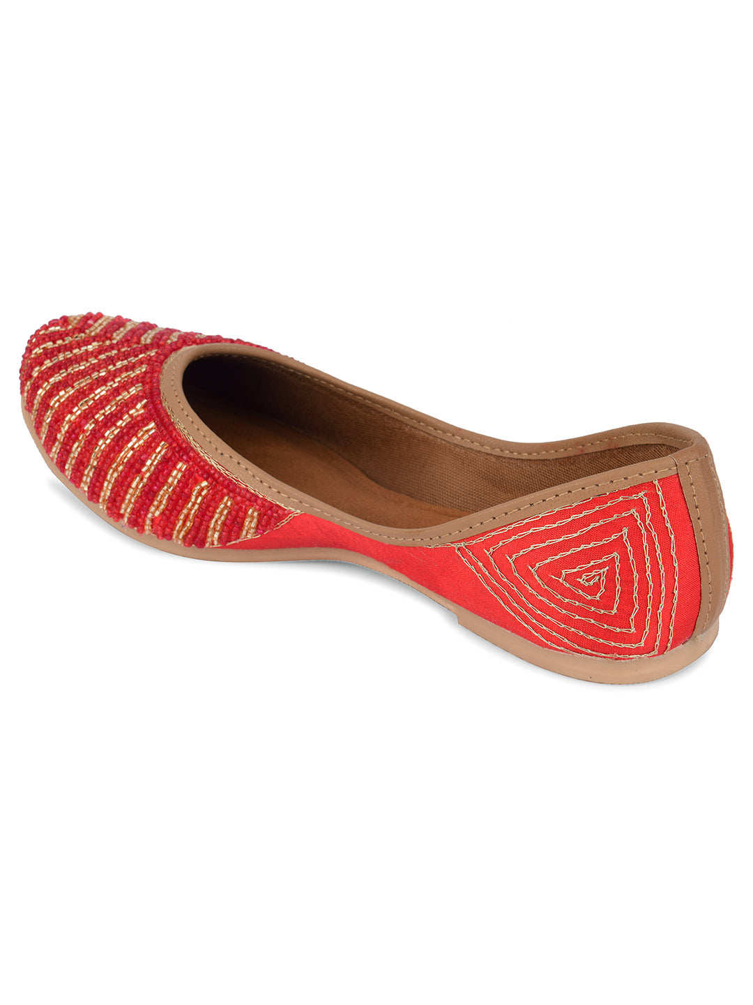 DESI COLOUR Women Red Embellished Ethnic Mojaris Flats