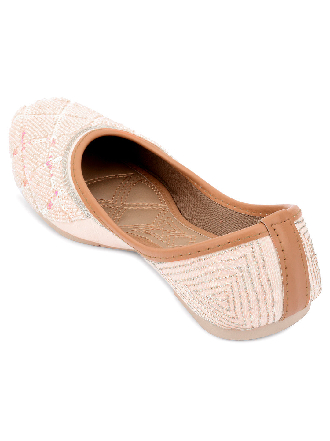DESI COLOUR Women Peach-Coloured Embellished Leather Ethnic Mojaris Flats