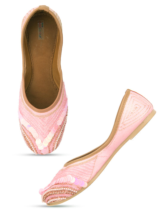 Women Pink Ethnic Mojaris Flats