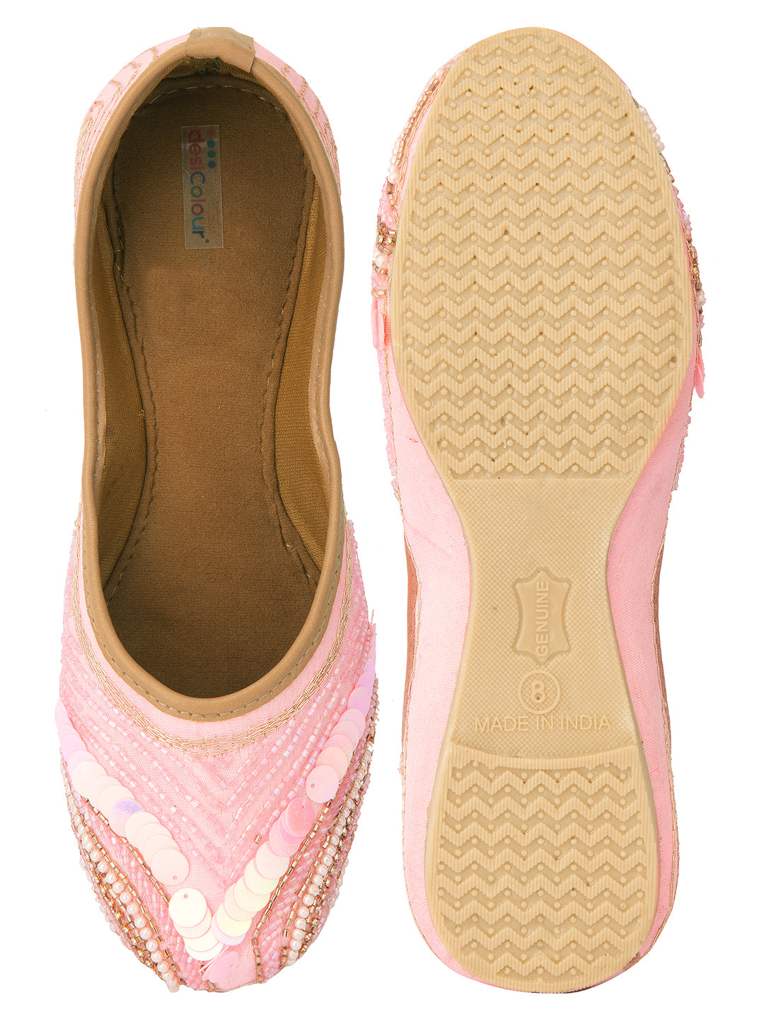 DESI COLOUR Women Pink Ethnic Mojaris Flats