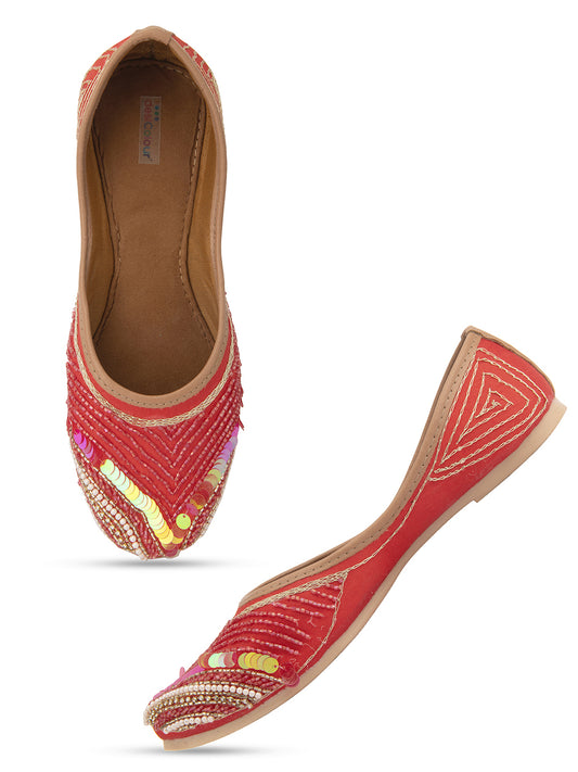 Women Red Ethnic Mojaris Flats