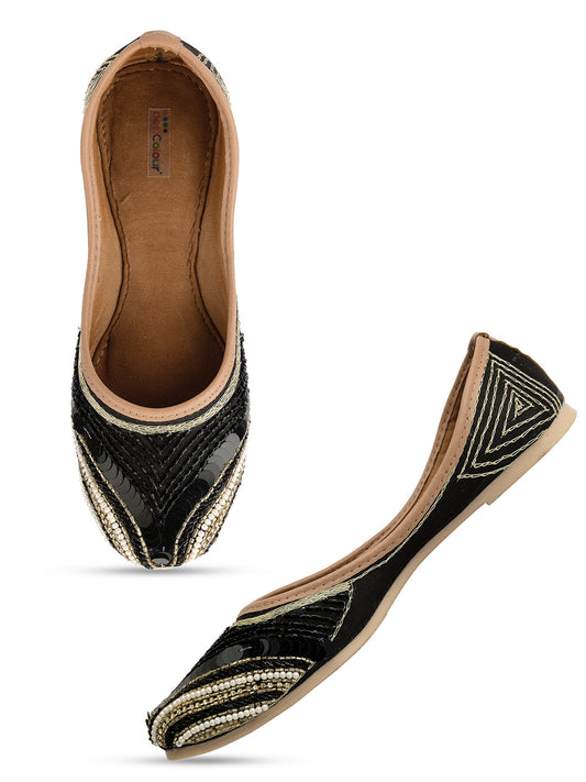 Women Black Ethnic Mojaris Flats