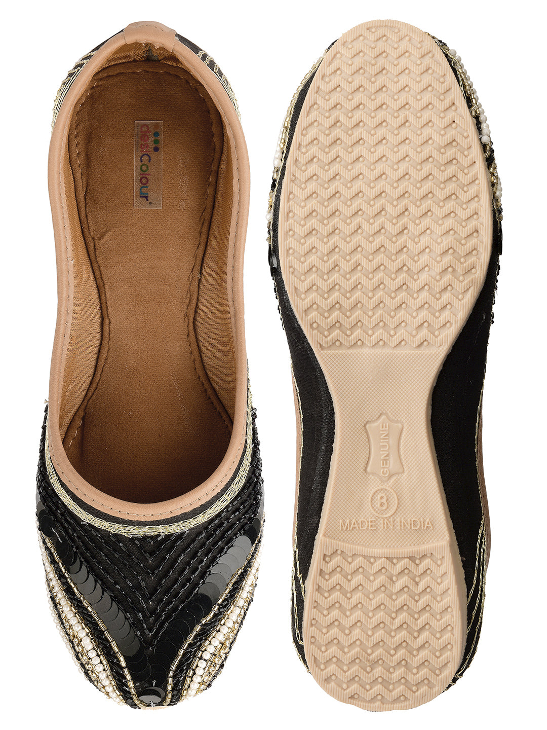 DESI COLOUR Women Black Ethnic Mojaris Flats