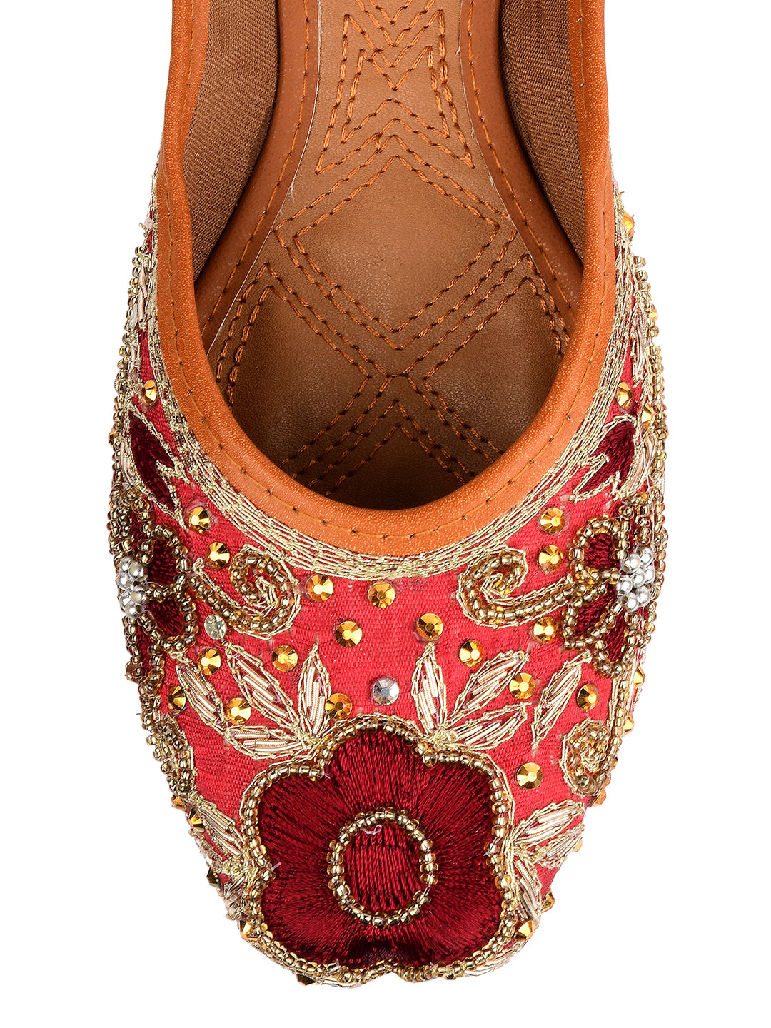 DESI COLOUR Women Maroon Embellished Ethnic Mojaris Flats