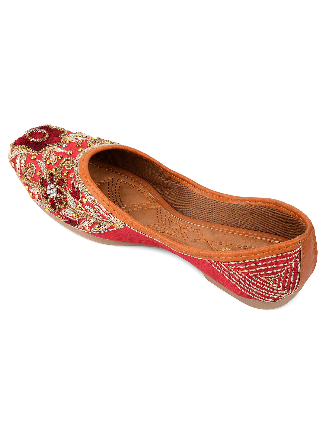 DESI COLOUR Women Maroon Embellished Ethnic Mojaris Flats
