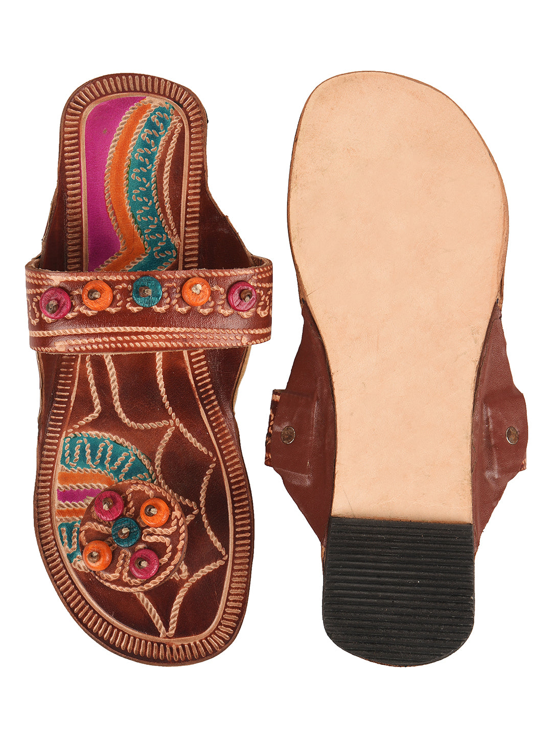 DESI COLOUR Women Brown Embellished Leather One Toe Flats