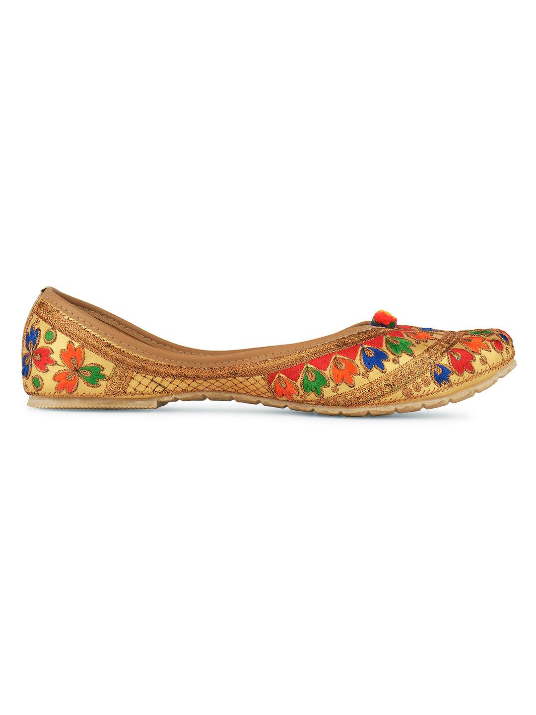 DESI COLOUR Women Gold-Toned Embellished Mojaris