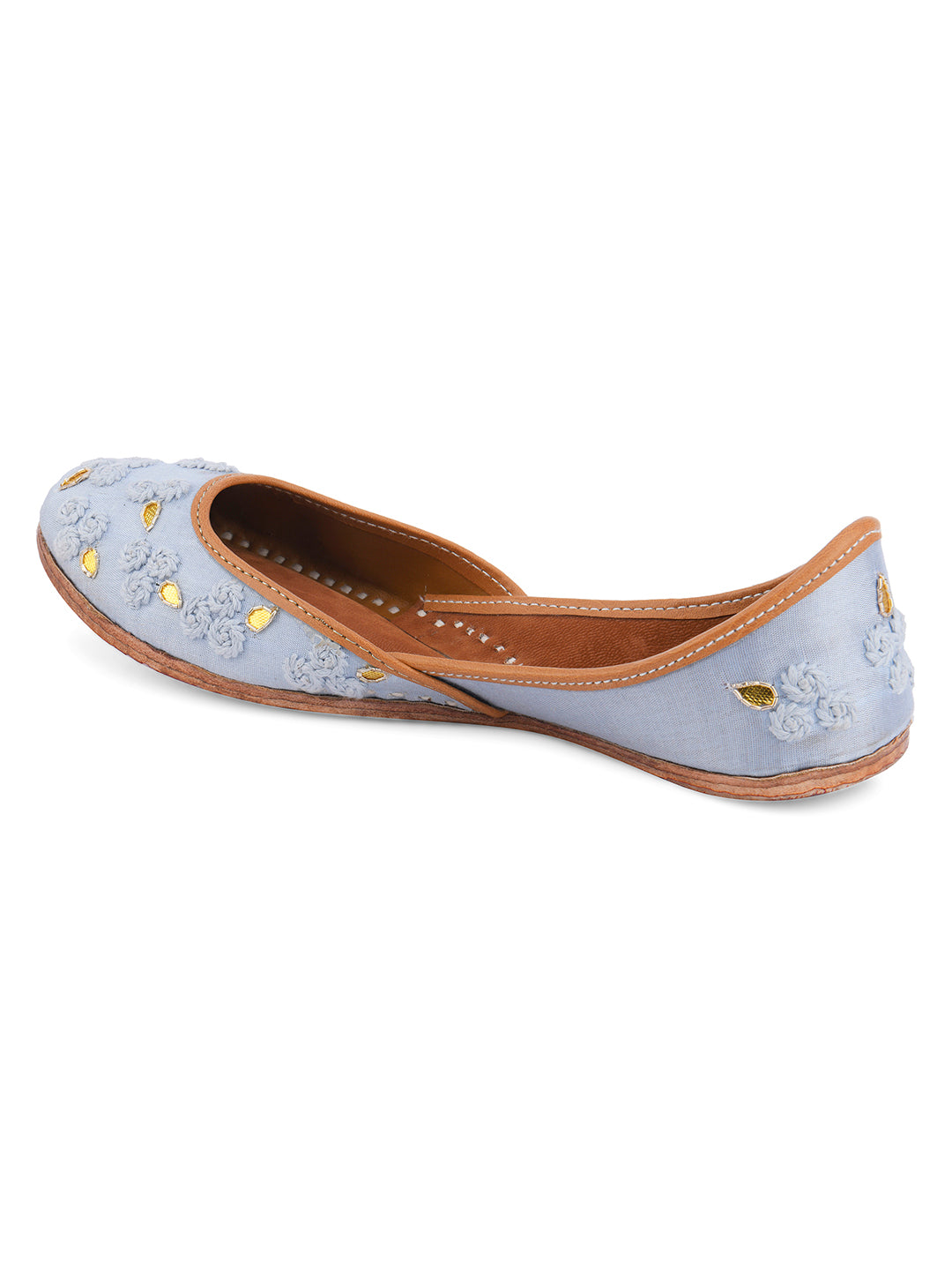 DESI COLOUR Women Gold-Toned Embellished Leather Mojaris