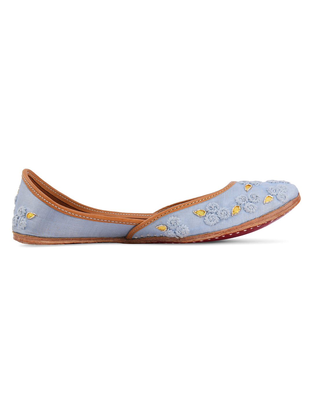 DESI COLOUR Women Gold-Toned Embellished Leather Mojaris