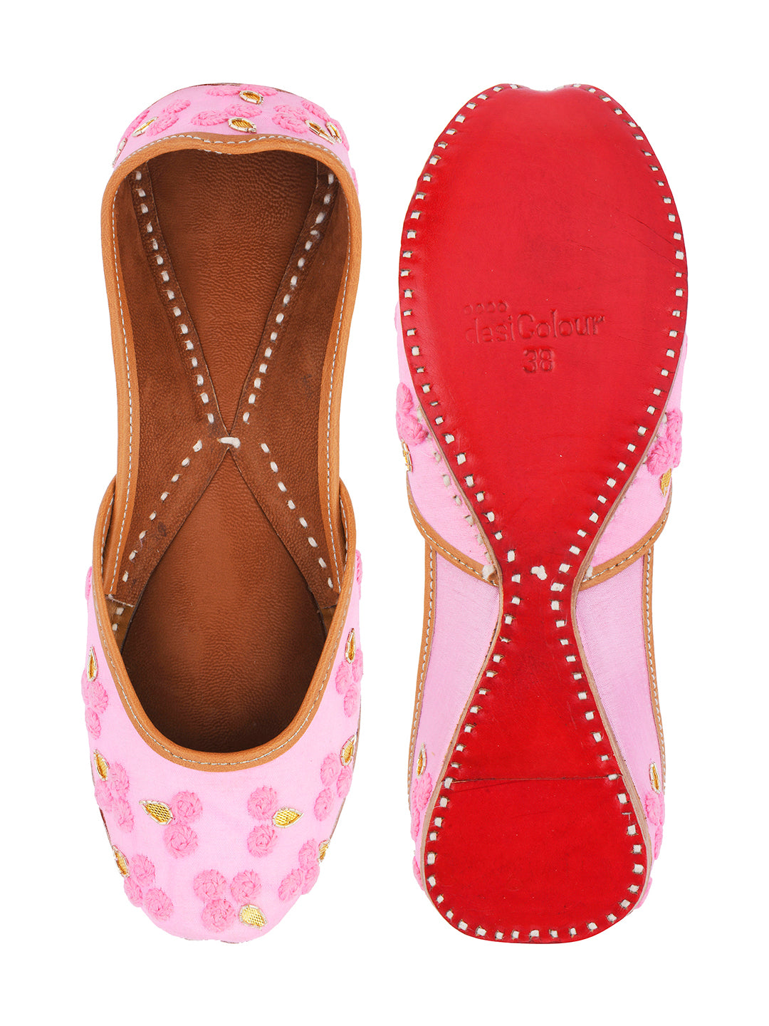DESI COLOUR Women Maroon Embellished Leather Mojaris