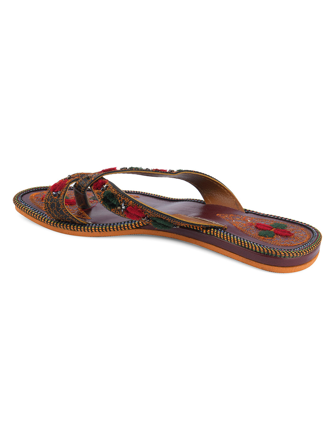 DESI COLOUR Women Brown Woven Design Leather Mojaris