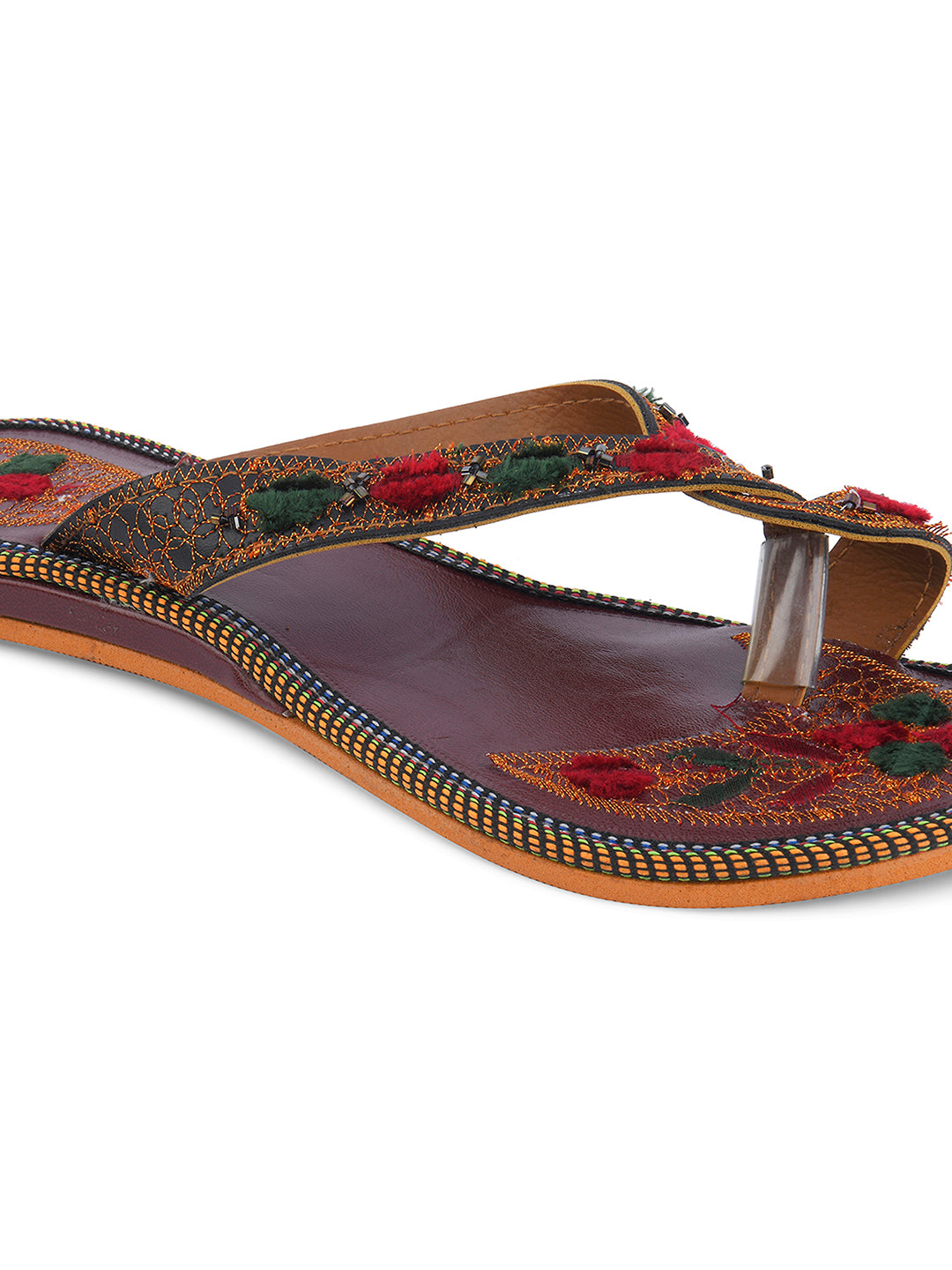 DESI COLOUR Women Brown Woven Design Leather Mojaris