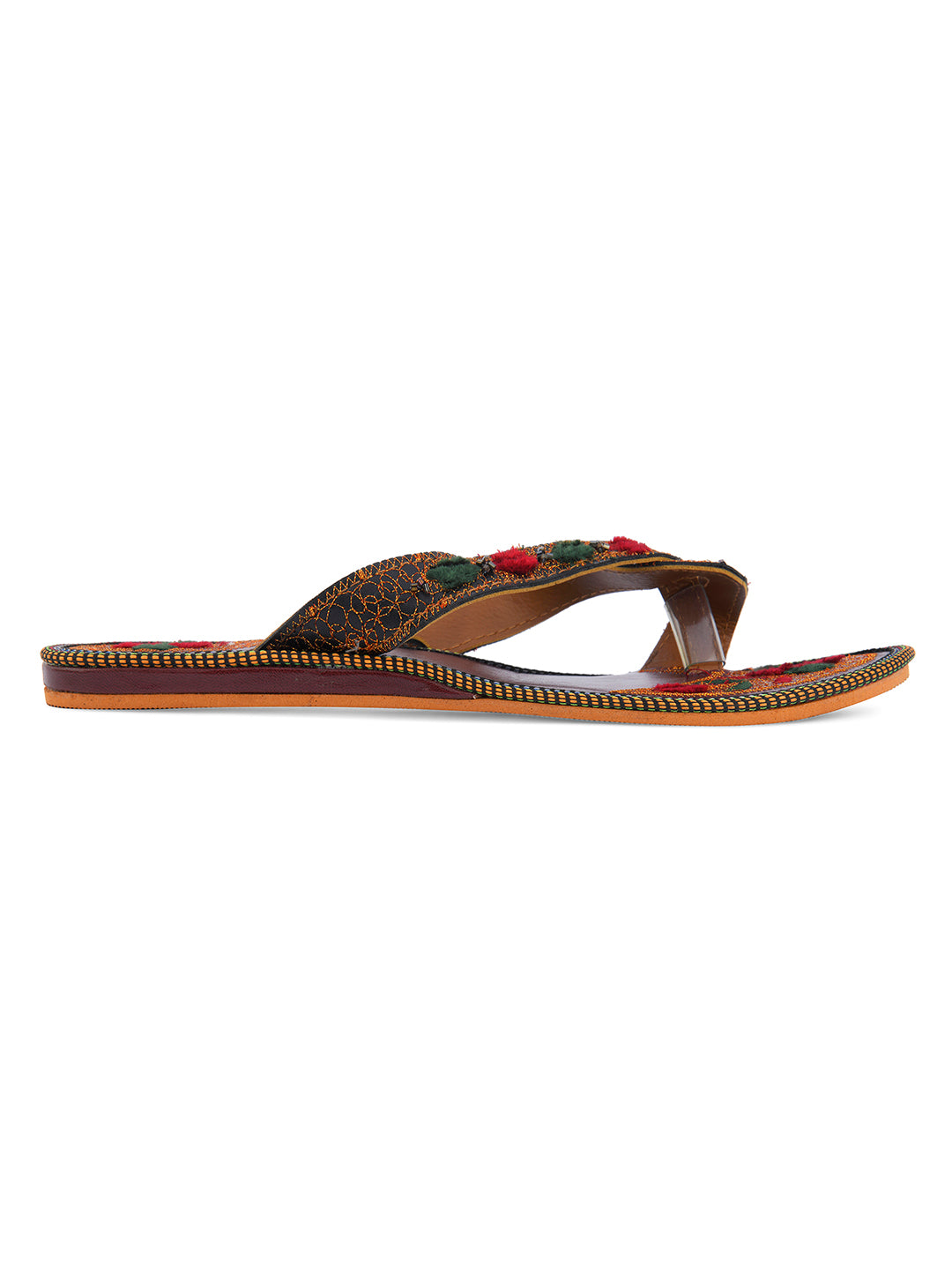 DESI COLOUR Women Brown Woven Design Leather Mojaris