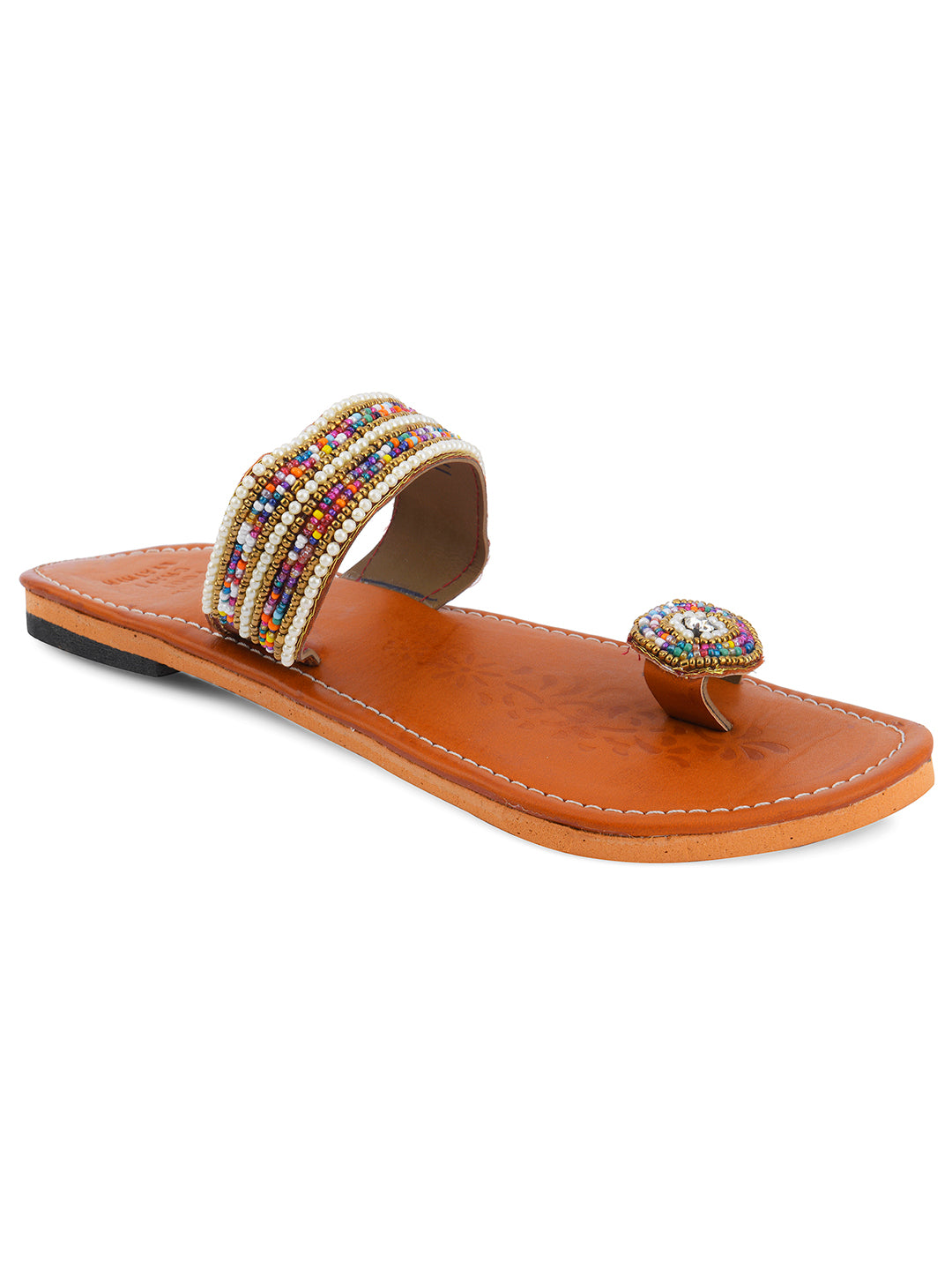 DESI COLOUR Women Brown Woven Design Leather Mojaris