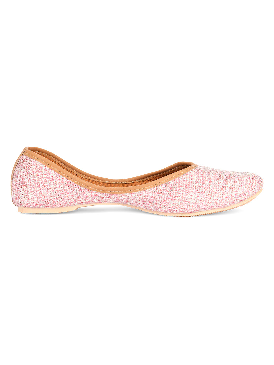 DESI COLOUR Women Pink Woven Design Mojaris