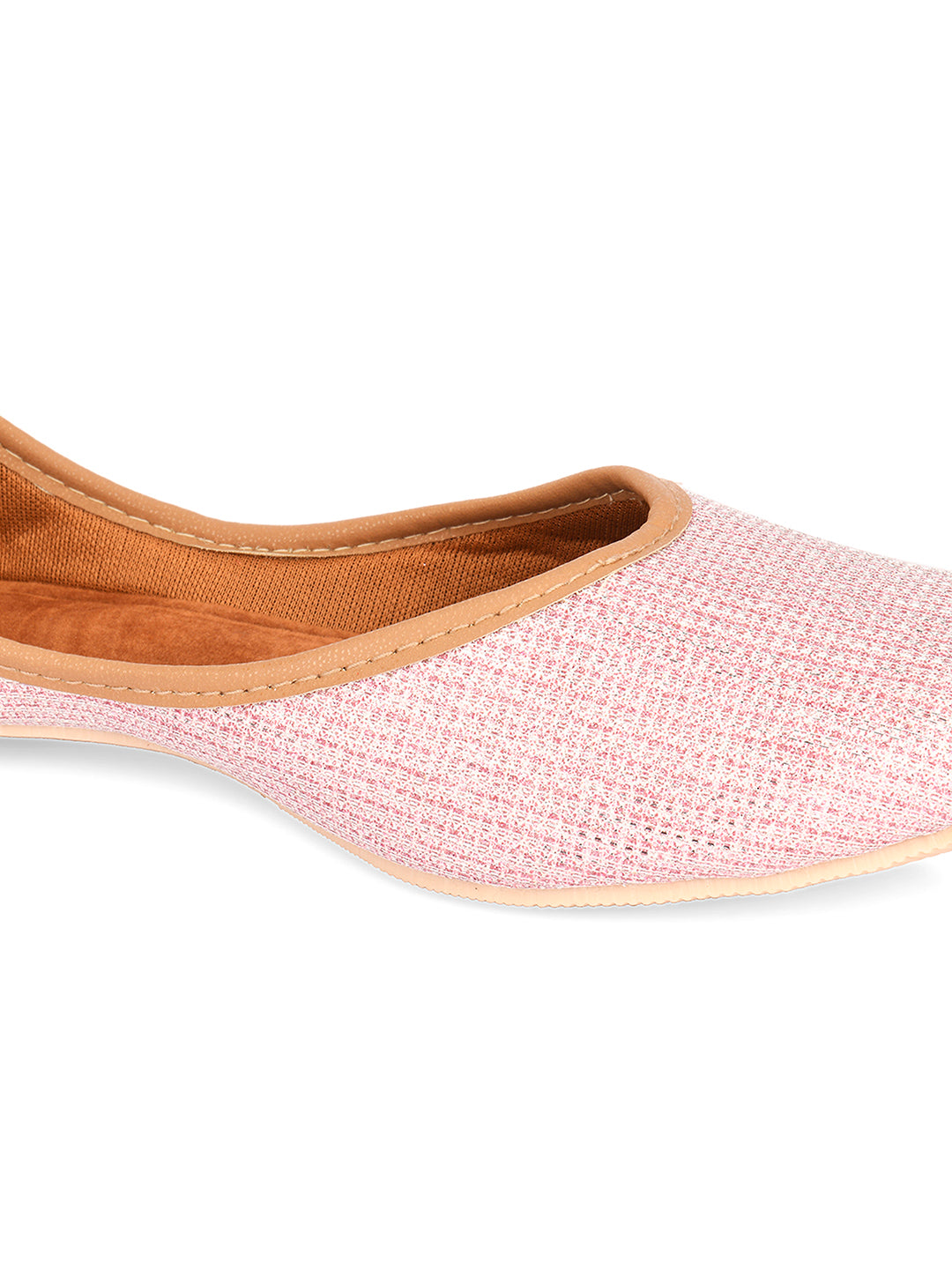 DESI COLOUR Women Pink Woven Design Mojaris