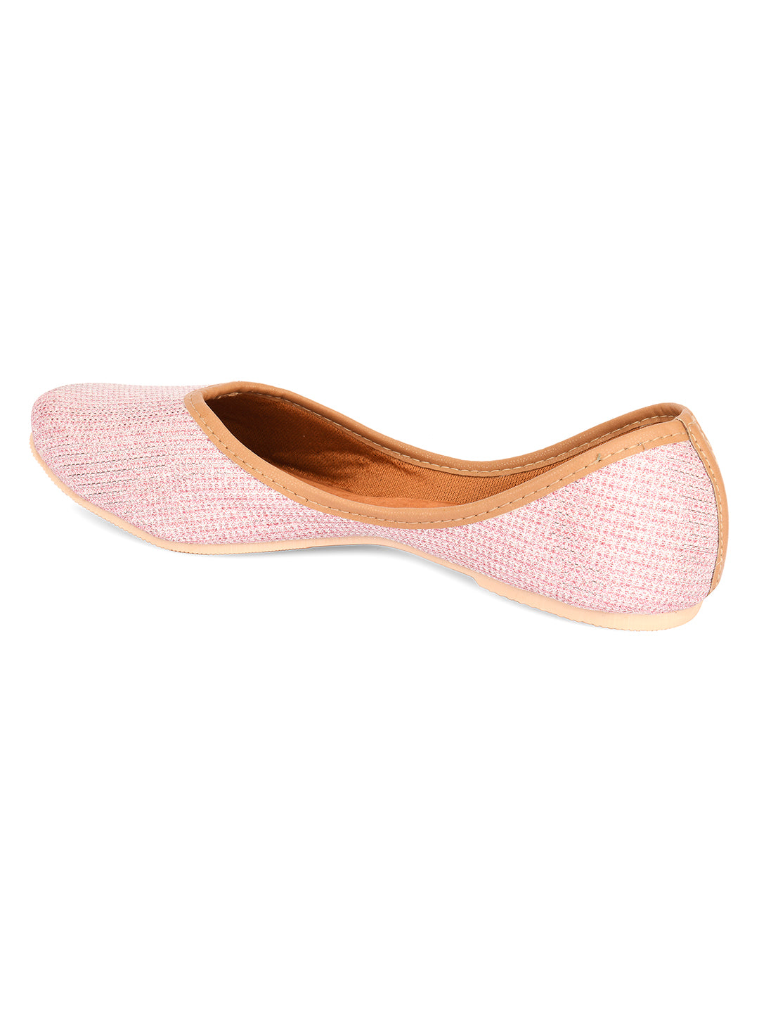 DESI COLOUR Women Pink Woven Design Mojaris