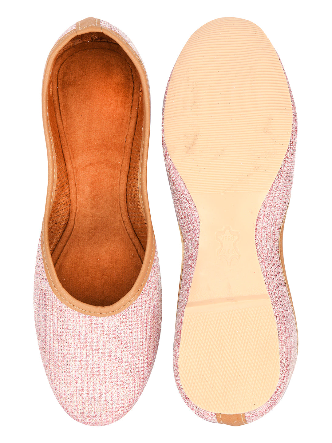 DESI COLOUR Women Pink Woven Design Mojaris