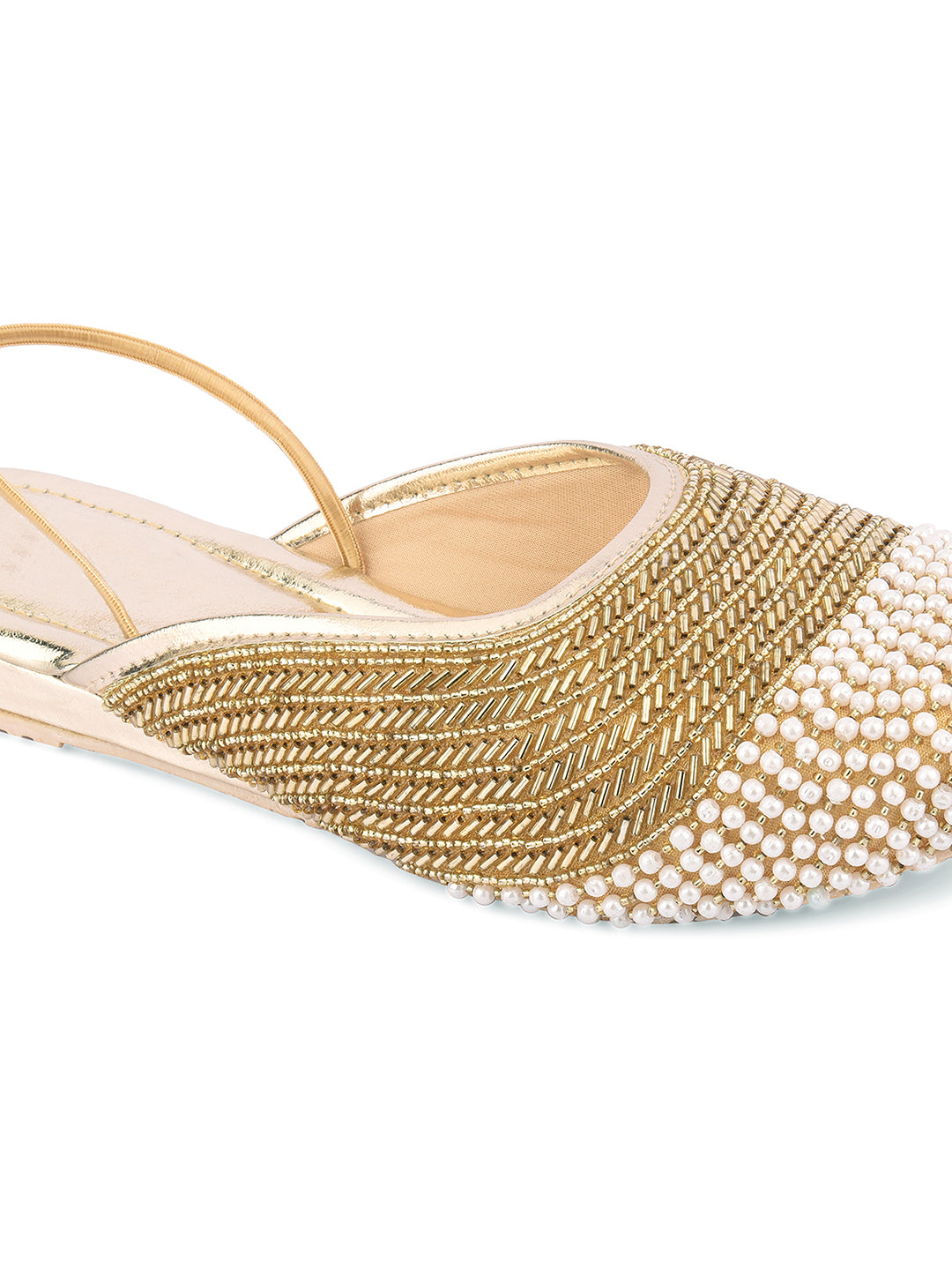 DESI COLOUR Women Gold-Toned Embellished Canvas Mules
