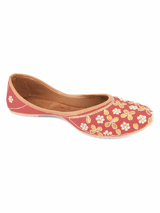 Women Red Embellished Mojaris